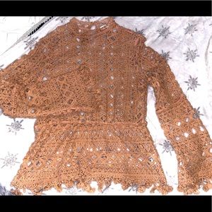 Crochet Blush Pink Top w/ fringe